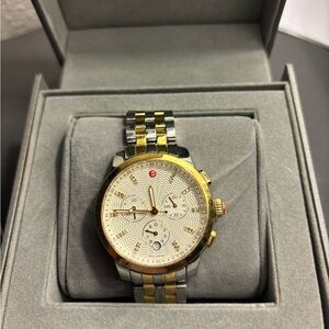 Michele two toned diamond uptown watch with box and extra links.